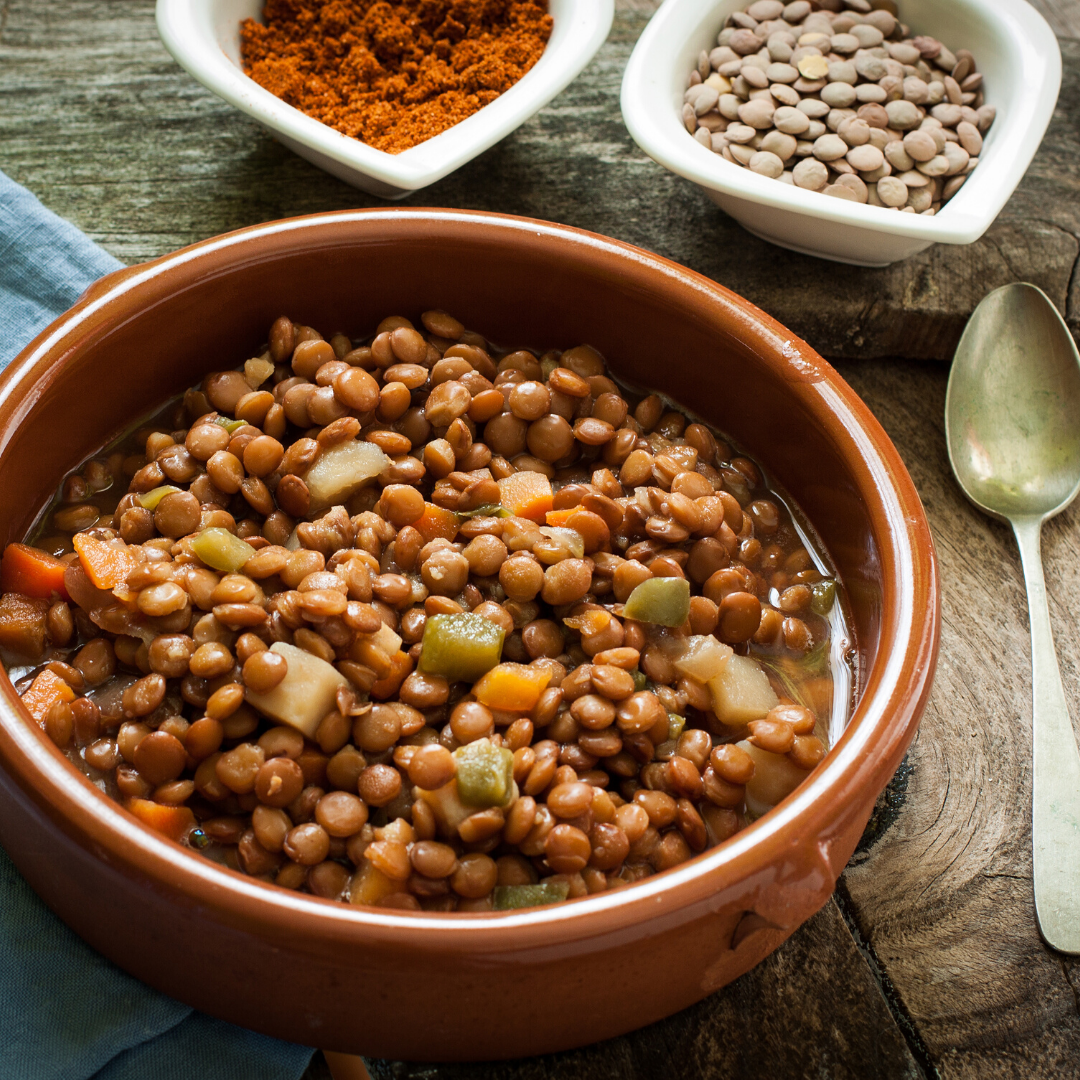 lentils in bowl with spoon